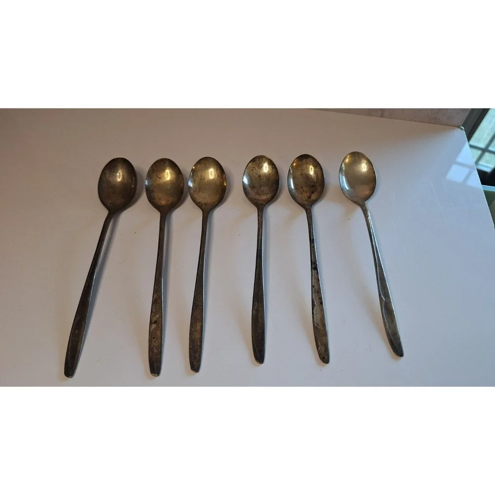 SUPREME SILVER SILVERPLATE ICED TEA SPOONS SET OF 6 VINTAGE FLATWARE 5.5